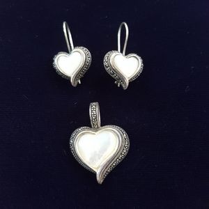925A mother of pearl heart pendant & earrings